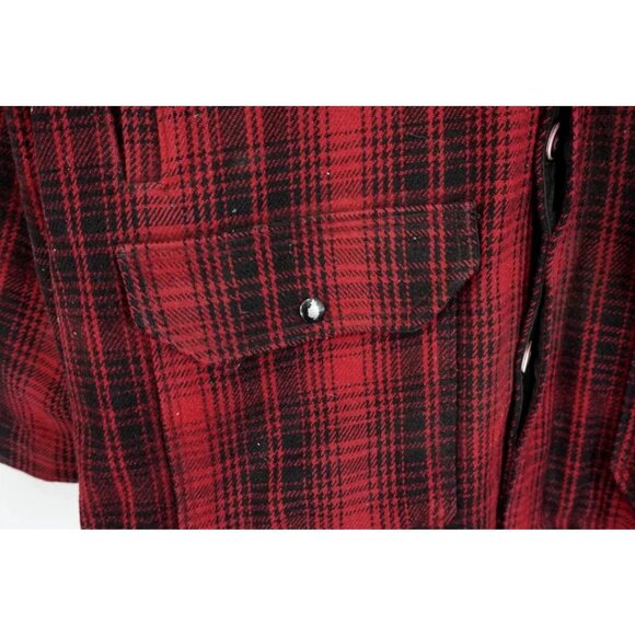 Vtg 70s Woolrich Red Black Plaid Wool Mackinaw Hunting Coat Jacket Size 44 - Picture 2 of 9